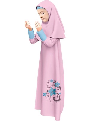 Oulabi Mir Kız Çocuk Namaz Elbisesi Çicek Basklı Kolu Manşetli