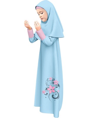 Oulabi Mir Kız Çocuk Namaz Elbisesi Çicek Basklı Kolu Manşetli
