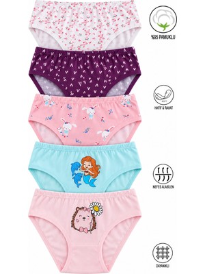 Özkan 41603 5'li Paket Kız Çocuk Karışık Renkli Desenli Pamuklu Yumuşak Slip Külot