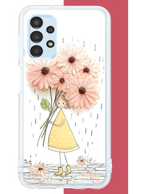 Aksesuarist Samsung Galaxy A13 Uyumlu Yağmur Altında Çiçekler Baskılı Silikon Kılıf