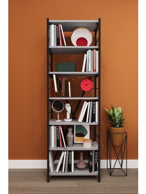 Asra Trend Modern 6 Raflı Metal Kitaplık Üçlü Ayrılabilir Modül Dekoratif Çok Amaçlı Kitaplık METALK01