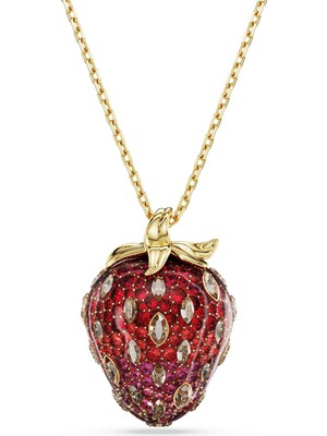 Swarovski Idyllia Kolye, Karışık Kesimler, Çilek, Kırmızı, Altın Rengi Kaplama