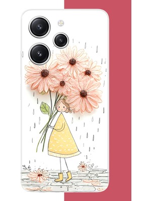 Aksesuarist Redmi 12 Uyumlu Yağmur Altında Çiçekler Baskılı Silikon Kılıf
