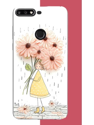 Aksesuarist Huawei Y7 2018 - Honor 7c Uyumlu Yağmur Altında Çiçekler Baskılı Silikon Kılıf