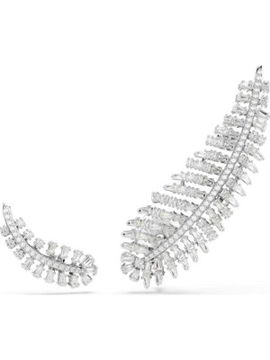 5749211 Swarovski Vienna Earrings,mixed Cuts,feather, White, Rhodium Plated