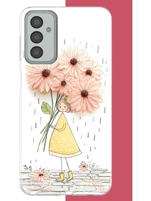 Aksesuarist Samsung Galaxy M13-M23 Uyumlu Yağmur Altında Çiçekler Baskılı Silikon Kılıf