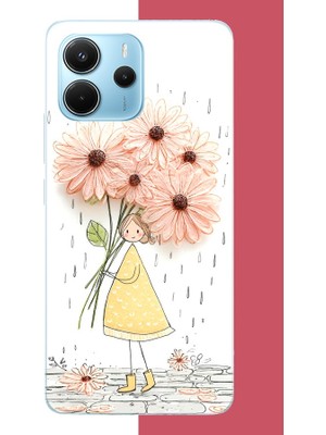 Aksesuarist Redmi Note 14 4g Uyumlu Yağmur Altında Çiçekler Baskılı Silikon Kılıf