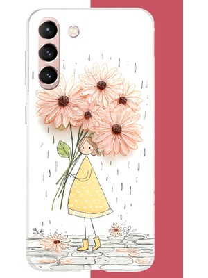 Aksesuarist Samsung Galaxy S21 Uyumlu Yağmur Altında Çiçekler Baskılı Silikon Kılıf