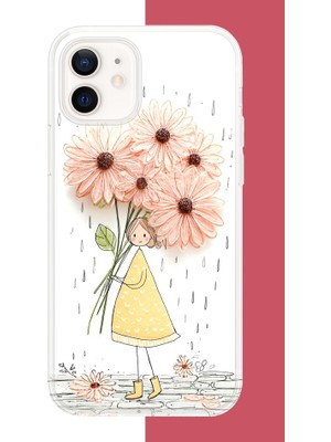Aksesuarist iPhone 12-12 Pro Uyumlu Yağmur Altında Çiçekler Baskılı Silikon Kılıf
