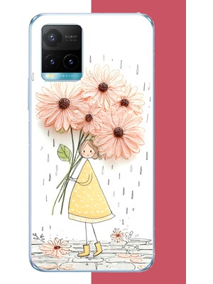 Aksesuarist Vivo Y21S Uyumlu Yağmur Altında Çiçekler Baskılı Silikon Kılıf
