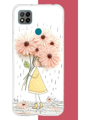 Aksesuarist Redmi 9c / 10A Uyumlu Yağmur Altında Çiçekler Baskılı Silikon Kılıf