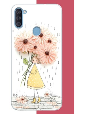 Aksesuarist Samsung Galaxy A11-M11 Uyumlu Yağmur Altında Çiçekler Baskılı Silikon Kılıf