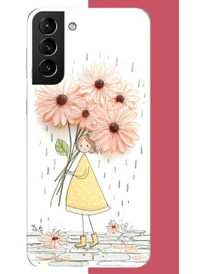 Aksesuarist Samsung Galaxy S21 Plus Uyumlu Yağmur Altında Çiçekler Baskılı Silikon Kılıf