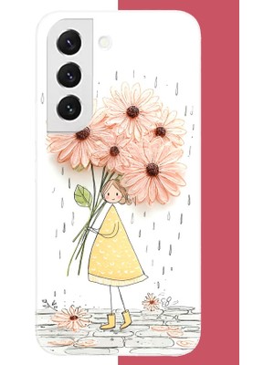 Aksesuarist Samsung Galaxy S22 Uyumlu Yağmur Altında Çiçekler Baskılı Silikon Kılıf