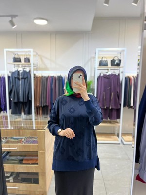 Nuss 3043 Kabartma Desen Tunik Lacivert