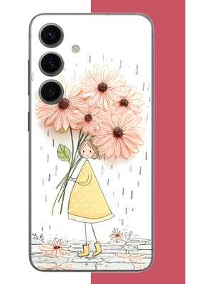 Aksesuarist Samsung Galaxy S24 Uyumlu Yağmur Altında Çiçekler Baskılı Silikon Kılıf