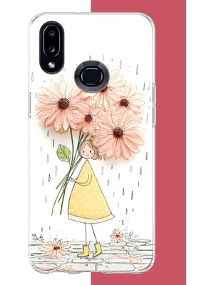 Aksesuarist Samsung Galaxy A10S Uyumlu Yağmur Altında Çiçekler Baskılı Silikon Kılıf