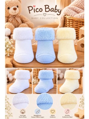 Pico Baby Organik Pamuk Unisex 3 Çift Premium Yeni Doğan Havlu Bebek Çorabı