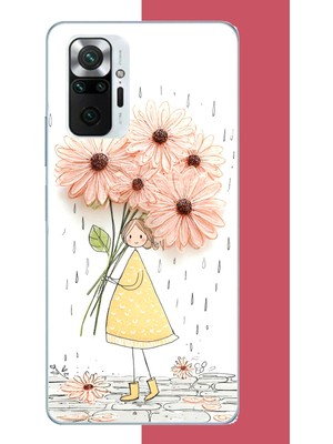 Aksesuarist Redmi Note 10 Pro Uyumlu Yağmur Altında Çiçekler Baskılı Silikon Kılıf