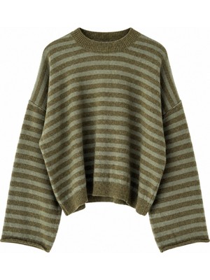 Retrobird Livia Oversize Çizgili Triko Kazak Kadın Yeşil
