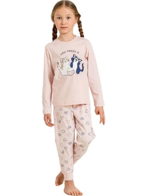 Roly Poly Kız Çocuk Pudra Uzun Kol Pijama Takımı 3902-G