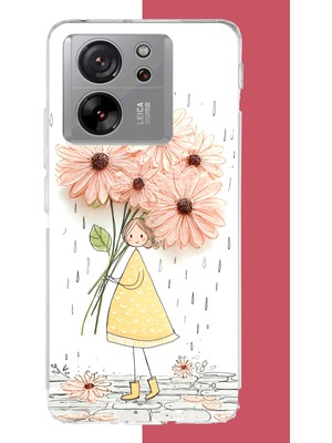 Aksesuarist Xiaomi Mi 13T-13T Pro Uyumlu Yağmur Altında Çiçekler Baskılı Silikon Kılıf