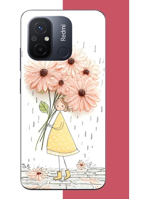 Aksesuarist Redmi 12C Uyumlu Yağmur Altında Çiçekler Baskılı Silikon Kılıf
