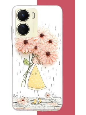 Aksesuarist Vivo Y16 Uyumlu Yağmur Altında Çiçekler Baskılı Silikon Kılıf