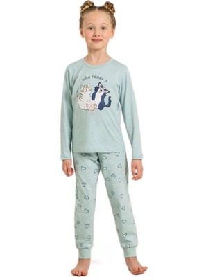Rolypoly Kız Çocuk Yeşil Uzun Kol Pijama Takımı 3902-G