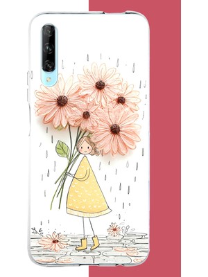 Aksesuarist Huawei P Smart Pro Uyumlu Yağmur Altında Çiçekler Baskılı Silikon Kılıf