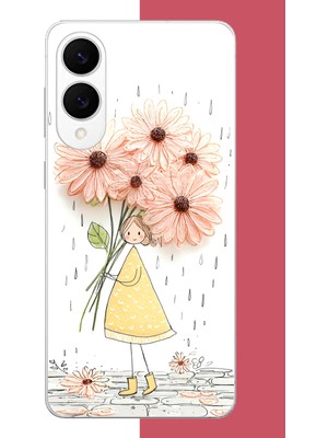Aksesuarist Samsung Galaxy S25 Edge Uyumlu Yağmur Altında Çiçekler Baskılı Silikon Kılıf
