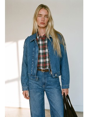Sue Store Mavi Apolet Detaylı Bomber Denim Ceket