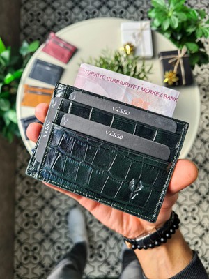 Visso 606 Hakiki Deri Isme Özel Para Bölmeli Erkek ve Kadın Deri Mini Kredi Kartlık Deri Cüzdan Çanta
