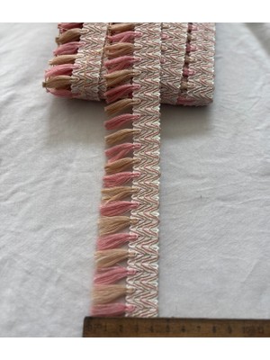 PÜSKÜLCÜ  Zikzak Desen Pembe-Bej Saçak, Püskül  | 5 metre