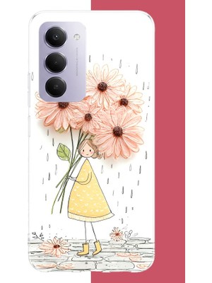 Aksesuarist Redmi 15 4g Uyumlu Yağmur Altında Çiçekler Baskılı Silikon Kılıf