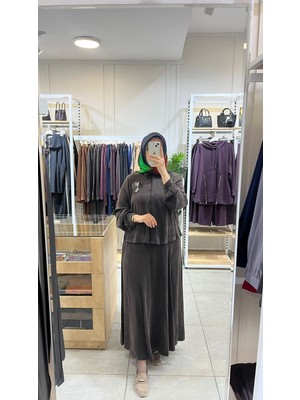 Nuss 1084 Boncuk Işlemeli Etekli Takım Kahve