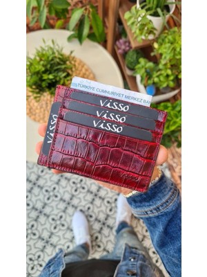 Visso 606 Hakiki Deri Isme Özel Para Bölmeli Erkek ve Kadın Deri Mini Kredi Kartlık Deri Cüzdan Çanta