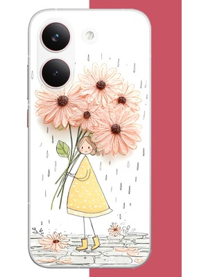 Aksesuarist Poco X8 Pro Uyumlu Yağmur Altında Çiçekler Baskılı Silikon Kılıf