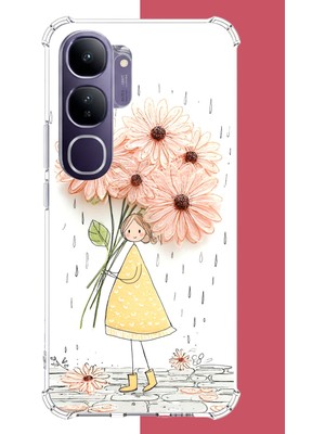 Aksesuarist Vivo V40 Lite Uyumlu Yağmur Altında Çiçekler Baskılı Silikon Kılıf