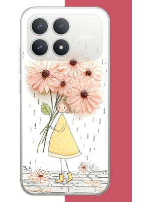 Aksesuarist Poco F8 Pro Uyumlu Yağmur Altında Çiçekler Baskılı Silikon Kılıf
