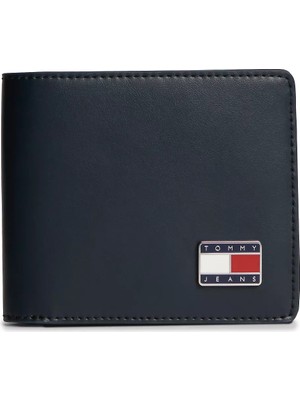 Tommy Hilfiger Erkek Hakiki Deri Pürüzsüz Yüzey Logo Plakalı Banknot ve Kart Bölmeli Katlanır Lacivert Cüzdan AM0AM14630-C1G