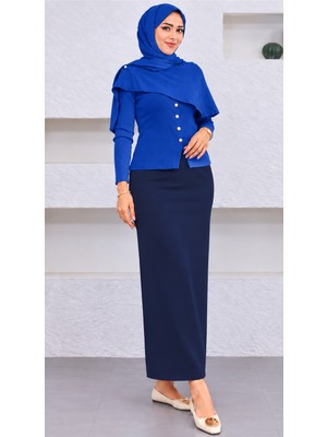 Cng Moda Scuba Kumaş Beli Lastikli Kalem Etek