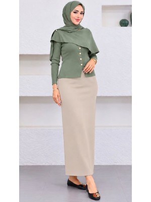 Cng Moda Scuba Kumaş Beli Lastikli Kalem Etek