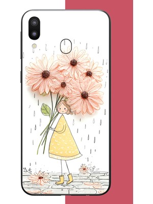 Aksesuarist Samsung Galaxy M20 Uyumlu Yağmur Altında Çiçekler Baskılı Silikon Kılıf