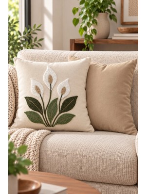 Modamina Punch Nakışlı 2'li Kırlent Kılıfı Seti | Fermuarlı 42X42 cm | Modern Koltuk Kırlenti | Çiçek Desenli, Dekoratif