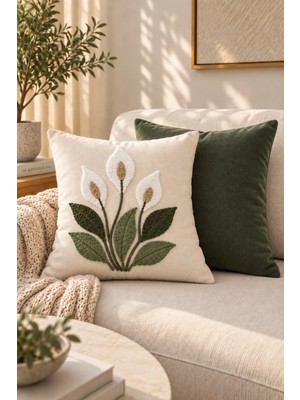Modamina Punch Nakışlı 2'li Kırlent Kılıfı Seti | Fermuarlı 42X42 cm | Modern Koltuk Kırlenti | Çiçek Desenli, Dekoratif