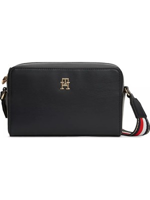 Tommy Hilfiger Kadın Metalik Th Logolu Ayarlanabilir Desenli Askılı Fermuarlı Lacivert Çanta AW0AW19315-DW6