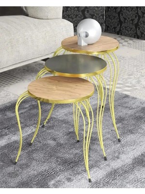 Treeandtech Sultan 3'lü Altın Tel Zigon Sehpa