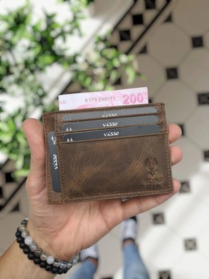 Visso 606 Hakiki Deri Isme Özel Para Bölmeli Erkek ve Kadın Deri Mini Kredi Kartlık Deri Cüzdan Çanta