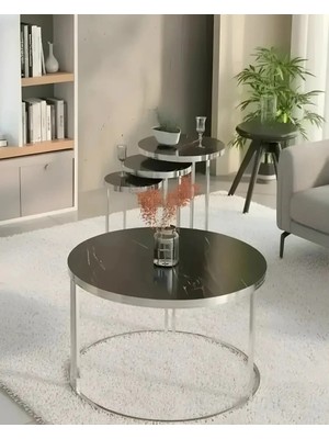 Treeandtech Castor 4'lü Sehpa Seti Gümüş Ayaklı